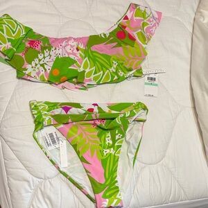 Trina Turk Pink and Green Leaf Bikini